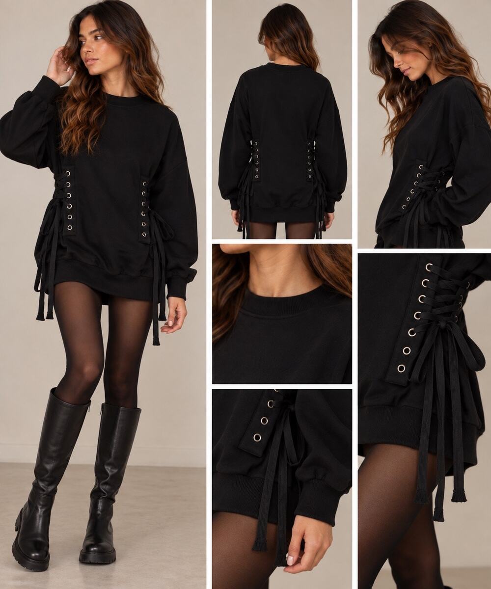 AKIRA Black Corset Sweatshirt Dress Large Goth Witchcore Alt Girl Halloween